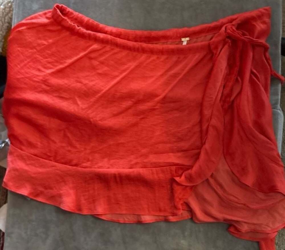 Free People One Shoulder Red Ruffle Top XS Boho Flowy Asymmetrical